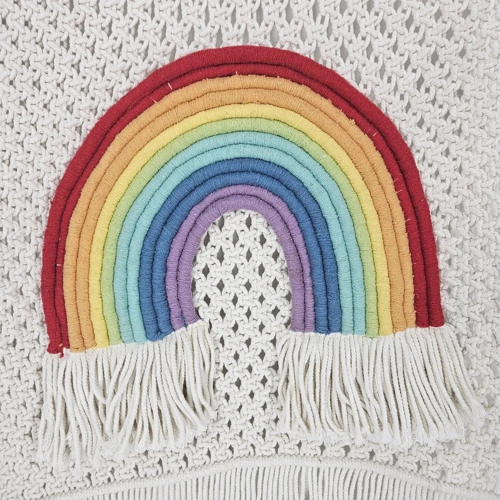 Mittal International Panipat White Macrame Rainbow Wall Hanging Decor